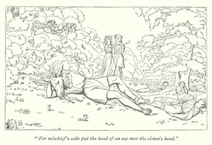 Shakespeares En midtsommernattsdrøm; Oberon slipper Titania fra trolldommen (gravering) av English School