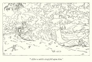 Shakespeares En midtsommernattsdrøm; Titania sover (gravering) av English School