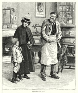 "Barbering eller hårklipp?" (gravering) av English School