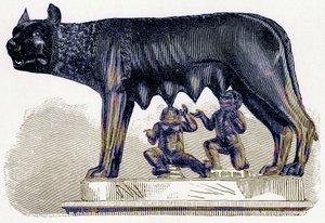 She-wolf of the Capitol, illustrasjon fra History of Rome av Victor Duruy, utgitt 1884 (digitalt forbedret bilde) av English School