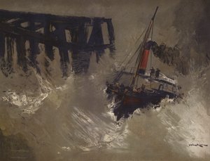 Skip som kjemper mot store bølger (chromolitho) av English School