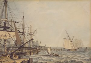 Skipsfart utenfor munningen av elven Hull, tidlig på 1800-tallet (blyant, penn, blekk og akvarell på papir) av English School