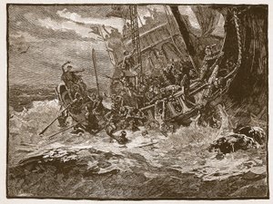 Shipwreck of Prince William, illustrasjon fra Cassells Illustrated History of England (sepia-bilde) av English School