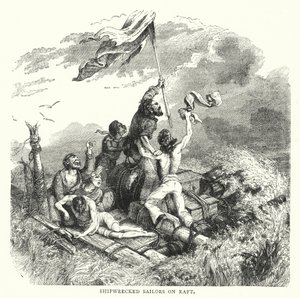 Schiffbrüchige Matrosen auf einem Floß von English School