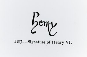 Signatur av Henry VI (1421-71) (litho) (bw-bilde) av English School