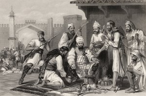 Sikh-tropper som deler byttet hentet fra mytterister, fra "The History of the Indian Myttery" publisert i 1858 av English School