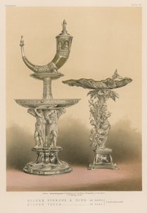 Silver Epergne og Horn av Hertz, Silver Tazza av Dahl, København av English School