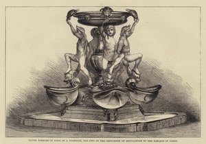 Sølv Epergne i form av en fontene, gave fra Gentlemen of Argyllshire til markisen av Lorne (gravering) av English School