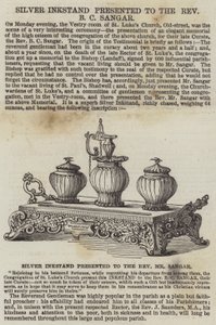Silver Inkstand presented to the Reverend B C Sangar (engraving) av English School