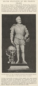 Sølvmodell av Plymouth-statuen av Sir Francis Drake, for rotet til Royal Naval College (gravering) av English School
