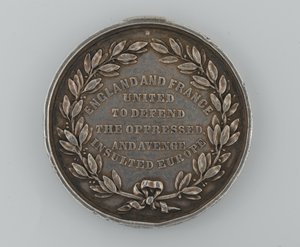 Sølv Patriotic Fund-medalje til minne om alliansen mellom England og Frankrike 1854, tildelt av ordføreren i Dover, 1855 av English School