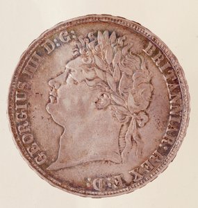 Sølv engelsk krone, regjeringstid til kong George IV (1820-1830). Diam. 3,7 cm Napoli, museo archeologico av English School