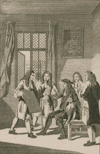 Sir Christopher Wren presenterer for kong Charles II planen sin for å gjenoppbygge City of London av English School