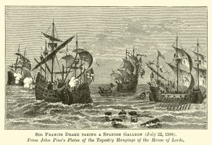 Sir Francis Drake tar en spansk gallion, 22. juli 1588 av English School
