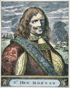 Sir Henry Morgan (ca. 1635-88) (farget gravering) av English School