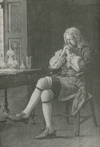 Sir Isaac Newton sitter og drømmer av English School