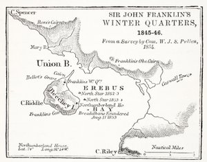Sir John Franklins Winter Quarters, 1845-1846 fra en undersøkelse av Com. W.J.S. Pullen 1854, pub. 1854 av English School