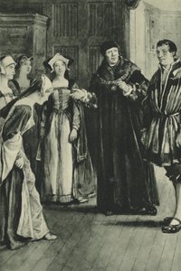 Sir Thomas More henter Holbein hjem (litho) av English School