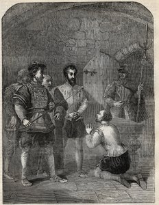 Sir Thomas Wyatt The Younger (1521-1554) on his way to execution, solemnly exonerating the Princess Elizabeth and Courtenay from participation in his Rebellion - 1554 - engraving from “” History of England”” by Cassell Petter & Galpin av English School