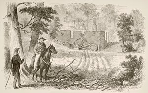 Stedet for slaget ved Gaines' Mill (litho) av English School