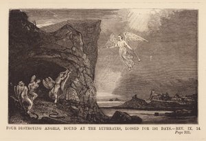 Sechster Engel, der die vier Engel am Fluss Euphrat freilässt (Gravur) von English School