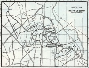 Sketch Plan of the Hackney Brook, kompilert av E. Bolus av English School