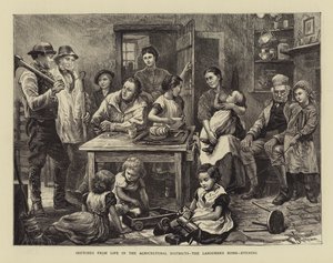 Skisser fra Livet i landbruksdistriktene, Arbeiderhjemmet, Kveld (gravering) av English School
