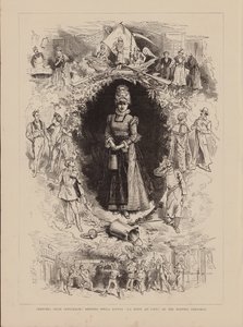 Skisser fra Offenbachs gjenopplivede Opera Bouffe quot;La Boite Au Lait,quot; ved Bouffes Parisiens (gravering) av English School