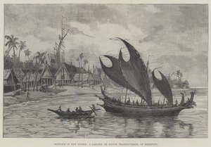 Skisser i New Guinea, et Lakatoi, eller innfødt handelsfartøy, av Kerepunu (gravering) av English School
