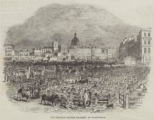 Smithfield Cattle Market, til jul (gravering) av English School