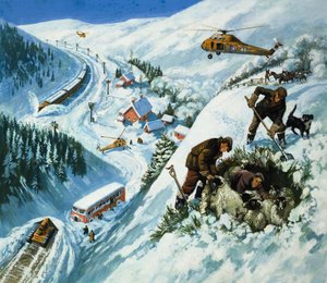 Snøredning (gouache på papir) av English School