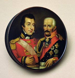 Snusboks med portretter av Arthur Wellesley (1769-1852) hertugen av Wellington og Gebbard Leberecht (1742-1819) Field Marshall, Prince von Blucher (malt tre)