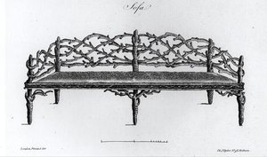 Sofa, fra "Grotesque Architecture, or Rural Amusement", av William Wright av English School