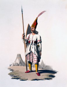 Soldat fra Albania, en infanterist fra den osmanske hæren, 1818 (farget akvatint) av English School