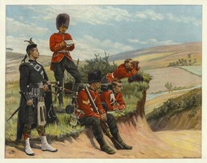 Soldater våker og venter (fargelitografi) av English School