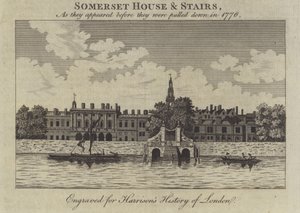 Somerset House and Stairs, London, slik de så ut før de ble revet ned i 1776 av English School