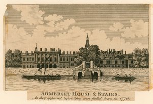 Somerset House og trapper slik de dukket opp før de ble trukket ned i 1776 av English School