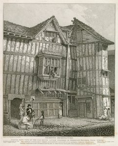 Sørøst Utsikt over et gammelt hus som nylig sto i Sweedons Passage, Grub Street av English School
