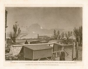 South View of Westminster fra Millbank hvor Kings Scholars Pond Sewer munner ut i Themsen av English School