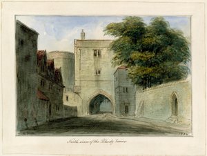 South View of the Bloody Tower (wc på papir) av English School