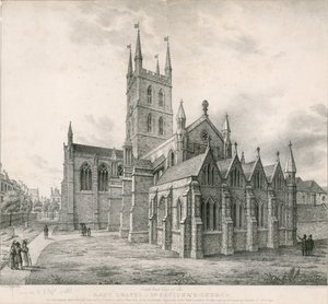 Sørøst utsikt over Lady Chapel, St Savios Church, Southwark av English School