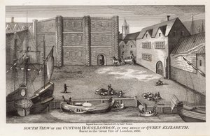 Sørvisning av Custom House, London, under dronning Elizabeths regjeringstid av English School