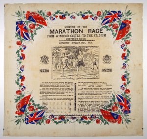 Souvenir fra Marathon Race fra Windsor Castle til Stadium, Shepherds Bush, 1908 av English School