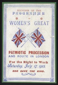 Suvenirprogram for kvinneprosesjonen for retten til arbeid, London, 17. juli 1915 av English School