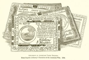 Eksemplarer av amerikanske papirdollar av English School