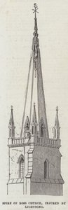Spire of Ross Church, skadet av lynet (gravering) av English School