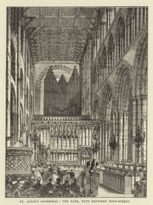 St Albans Cathedral, kirkeskipet, med restaurert takskjerm av English School
