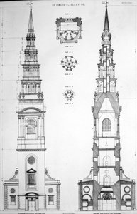 St. Brides, Fleet Street, Elevation of the West End, 1800-tallet av English School