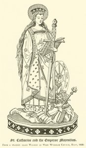 St Catharine og keiseren Marentius (gravering) av English School