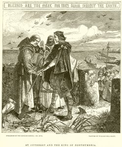 St. Cuthbert og kongen av Northumbria av English School